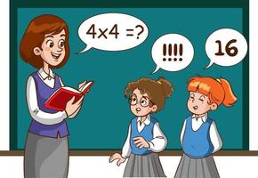 teacher and students are studying in the classroom cartoon vector