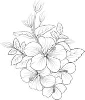 hermoso ramo de hibisco monocromo en blanco y negro aislado en blanco. tarjetas de felicitación de diseño hechas a mano e invitaciones para bodas, cumpleaños, día de san valentín, día de la madre, vector
