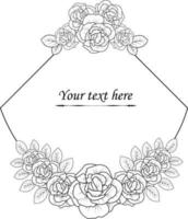 Rose flower border frame, hand drawing roses border collaction for invitation card, coloring page, coloring book. vector