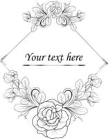 Floral border design hand drawn rose flower line art for a vintage grating card, cute coloring pages vector