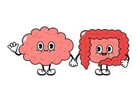lindo, divertido y feliz personaje de cerebro e intestinos. personajes kawaii de dibujos animados dibujados a mano vectorial, icono de ilustración. divertido, caricatura, cerebro, y, intestinos, amigos, concepto vector
