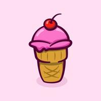 concepto de ilustración de dibujos animados de cono de helado con cerezas vector