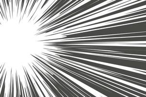 Speed lines in frame for manga comics book. Radial motion background. Monochrome explosion and flash glow. Vector