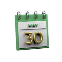 Monthly Calendar 30 May 3D Rendering png