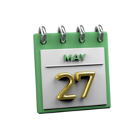calendario mensual 27 de mayo representación 3d png