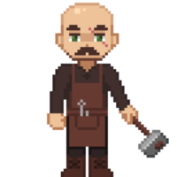 An 8 bit retro styled pixel art illustration of a black smith. png