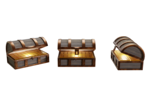 barras o lingotes de oro se colocan en un cofre del tesoro. la caja está hecha de renderizado 3d antiguo. png