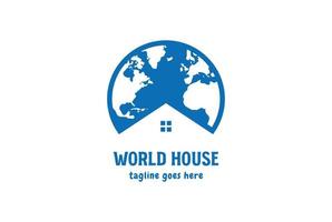 World Globe Map with House Roof Logo Design vector