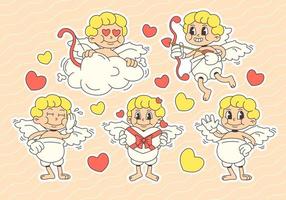 Set with cute cupid in trendy groovy style vector