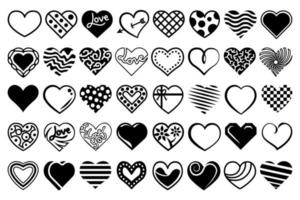 ilustraciones de corazones en blanco y negro. conjunto de diseño de vector de corazón, diseños decorativos abstractos.