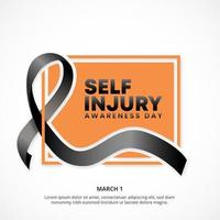 Self injury awareness day background with a black ribbon and square orange background vector