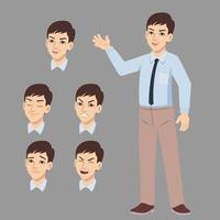 young handsome man and expression set vector