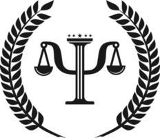 símbolo de escalas legales y salud de la psicología legal diseño de logotipo de silueta en blanco y negro vector