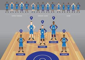 lista del equipo de baloncesto y banco con camiseta deportiva con fines infográficos vector