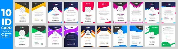 set of 10 Mega collection corporate business id card design template. business id card. id card bundle. Company employee id card set template. vector