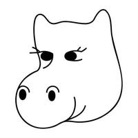 Cute doodle hippo face from the collection of girly stickers. Cartoon vector white and black illustration.