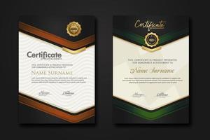 plantilla de certificado de lujo de dos conjuntos de nuevo diseño con efecto de sombra en las capas superpuestas y color crema en el fondo del patrón vector