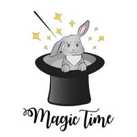 Cute rabbit in a hat isolated on white background. Attribute for magic tricks circus vector