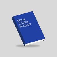 Blue softcover book mockup template design on gray background. Vector illustration. EPS 10.