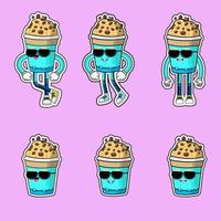 Cartoon ice cream cup cake with different expression vector