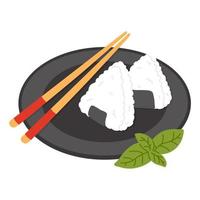 garabato, comida asiática, onigiri, en, placa vector