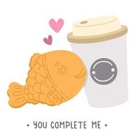 asian food taiyaki and coffee vector