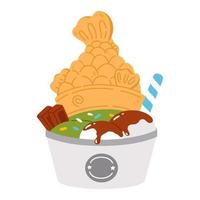 doodle comida asiática helado taiyaki vector