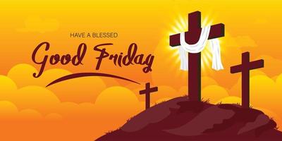 VECTOR ILLUSTRATION OF GOOD FRIDAY. Christian Cross on mountain