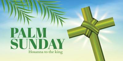 Vector illustration of Christian Palm Sunday with palm branches and leaves and cross illustration