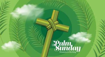 Vector illustration of Christian Palm Sunday with palm branches and leaves and cross illustration