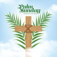 Vector illustration of Christian Palm Sunday with palm branches and leaves and cross illustration