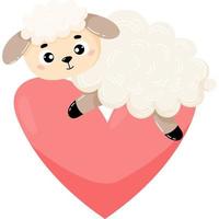 Loving sheep on big heart vector