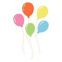 globos de colores dibujados a mano en estilo plano de dibujos animados. ilustración vectorial de la decoración de cumpleaños o fiestas, globo volador con cuerda vector
