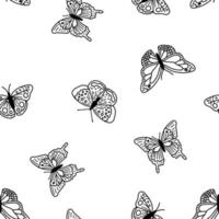 Seamless pattern with doodle butterflies. Hand drawn vector background with insects, line illustration, entomological collection