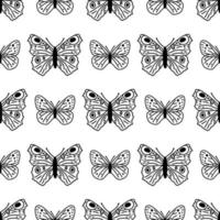 Seamless pattern with doodle butterflies. Hand drawn vector background with insects, line illustration, entomological collection