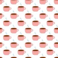 Seamless pattern with coffee mug. Flat vector background of cup with coffee or tea with steam, cartoon design element