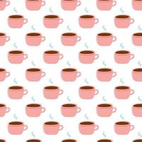 Seamless pattern with coffee mug. Flat vector background of cup with coffee or tea with steam, cartoon design element