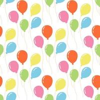 Seamless pattern with colorful balloons in cartoon flat style. Vector texture of birthday or party decoration, flying balloon with rope on white background