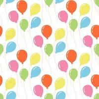 Seamless pattern with colorful balloons in cartoon flat style. Vector texture of birthday or party decoration, flying balloon with rope on white background