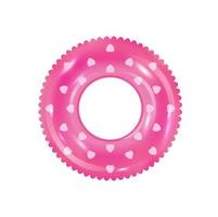 Pink inflatable ring vector. 3d realistic swimming toy in front view isolated on write background. Rubber rink with hearts on surface. Water park pool toy vector