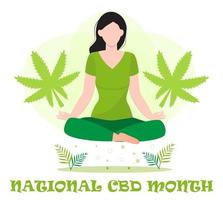 National CBD month concept vector for blog, web, banner. Event is celebrated in January. Medical cannabis illustration. Yoga balance and marijuana, cannabinoids medicinal drug