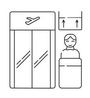 Boarding gate icon vector. Control of handle baggage. Airline employee standing. Screen with arrows vector