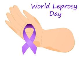 World Leprosy Day is observed on the last Sunday in January. Hand of patient is holding purple ribbon. Medical concept vector for flyer, post, banner