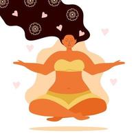 Yoga concept vector. Woman meditate. Self-improvement, controlling mind and emotions, zen relax concentration yoga practice. Girl is sitting in lotus position. vector