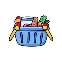 A basket full of groceries vector illustration in cute cartoon style isolated on white background