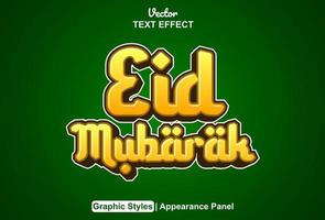 efecto de texto eid mubarak con estilo gráfico y editable. vector