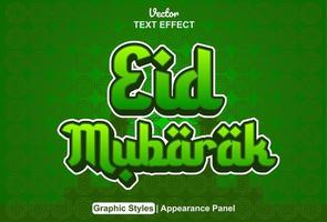 efecto de texto eid mubarak con estilo gráfico y editable. vector