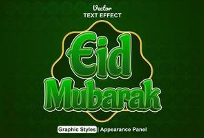 efecto de texto eid mubarak con estilo gráfico y editable. vector