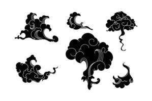 Set of Black Clouds of Smoke and Waves vector