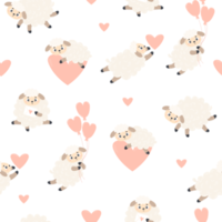 Seamless pattern with lambs with hearts png